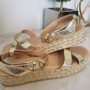 Gold Espadrille Block Sandals